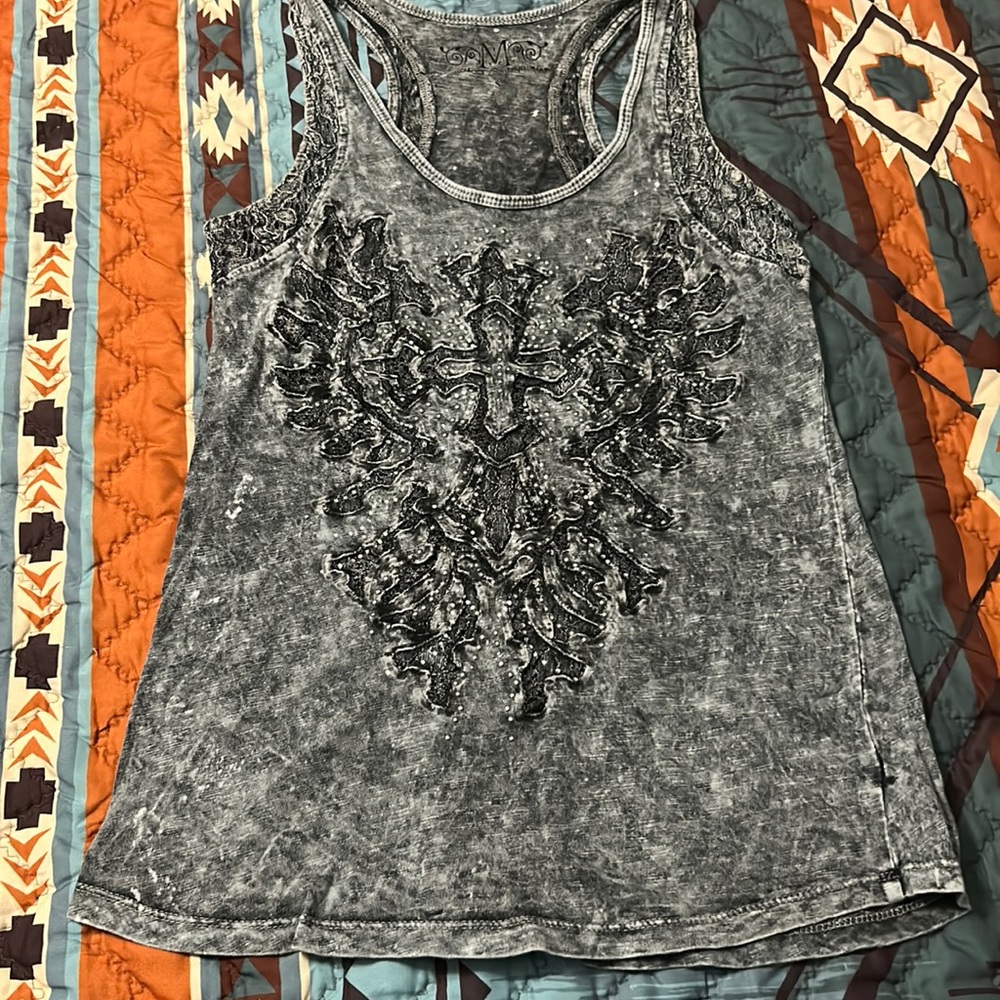 Cute marble tank with bedazzled cross